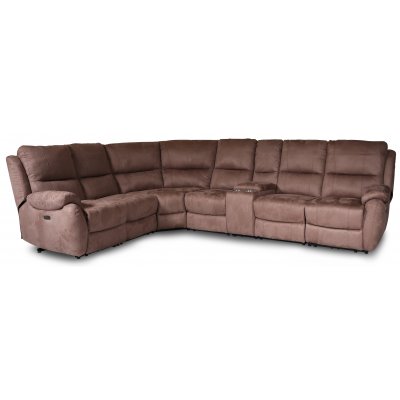 Genieen Sie Hollywood Recliner Corner Sofa - 5-Sitzer (elektrisch) aus braunem Mikrofaserstoff