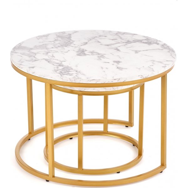 Couchtisch-Set, 2 Stück, Ø38/60 cm - Weißer Marmoreffekt/Gold Couchtisch-Set, 2 Stück, Ø38/60 cm - Weißer Marmoreffekt/Gold