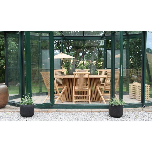 Salt Essgruppe fr drauen, ovaler Esstisch 200 cm, mit 6 Esszimmersthlen - Teak