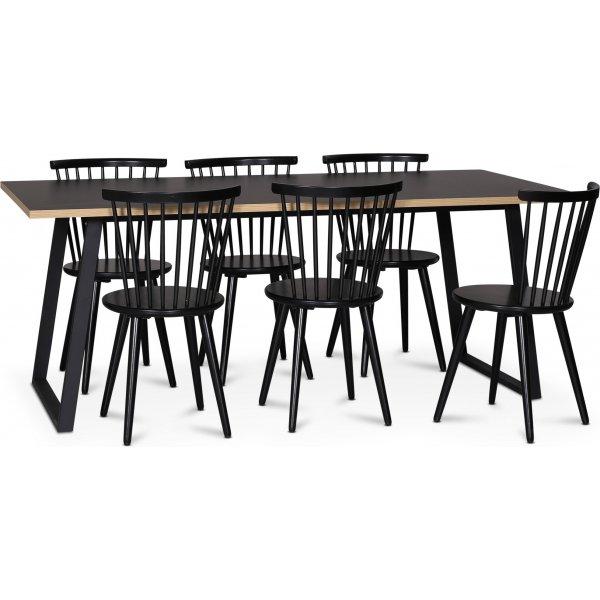 Edge 3.0 Essgruppe 190x90 cm inkl. 6 schwarzen Freischwingern Castor - Schwarz Hochdrucklaminat (HPL)