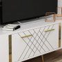 Weie Medienbank mit goldenen Details - 150 cm