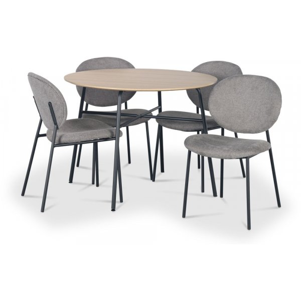 Tofta-Essgruppe 100 cm Tisch aus hellem Holz + 4 graue Tofta-Sthle