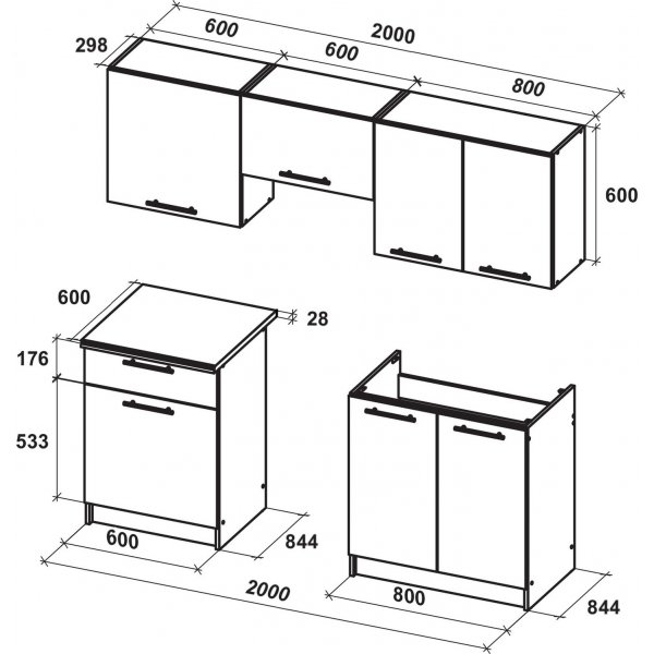 Marija Komplettküche 200 cm - Glänzendes Weiß/Sonoma-Eiche/Weiß Marija Komplettküche 200 cm - Glänzendes Weiß/Sonoma-Eiche/Weiß