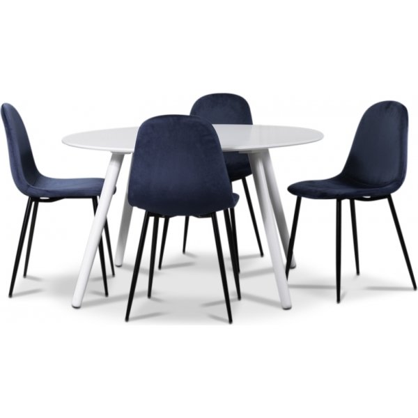 Rosvik Essgruppe, Esstisch mit 4 Carisma Samtsthlen - Wei/Blau