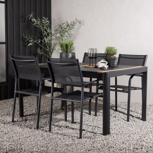 Togo Outdoor-Essgruppe mit 4 Santorini-Sthlen - Schwarz/Teak