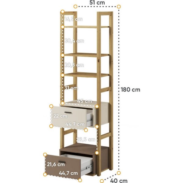 Lenny schmales Bücherregal - Artisan-Eiche/Beige/Trüffel Lenny schmales Bücherregal - Artisan-Eiche/Beige/Trüffel