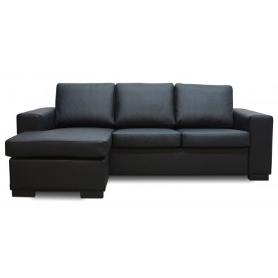Solna Divan Sofa Links - Schwarzes Leder (gebunden) + Fleckentferner fr Mbel