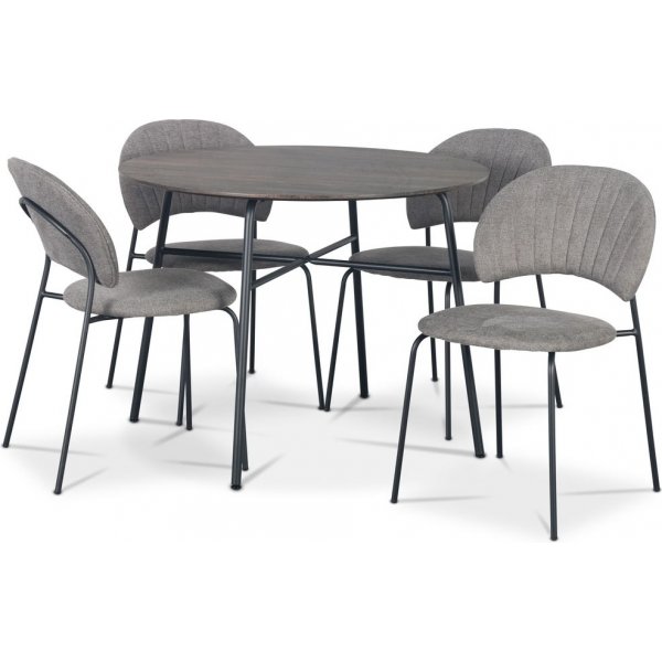Tufta Essgruppe 100 cm Tisch aus dunklem Holz + 4 graue Hogrn-Sthle