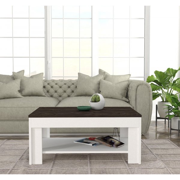 Done Couchtisch 90 x 60 cm - Wei/Dunkelbraun