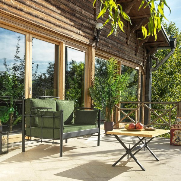 Hampus 2-Sitzer Outdoor-Sofa - Schwarz/Grün + Textilreinigung für Möbel Hampus 2-Sitzer Outdoor-Sofa - Schwarz/Grün + Textilreinigung für Möbel