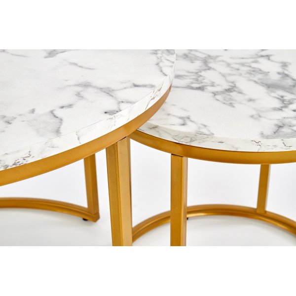 Couchtisch-Set, 2 Stück, Ø38/60 cm - Weißer Marmoreffekt/Gold Couchtisch-Set, 2 Stück, Ø38/60 cm - Weißer Marmoreffekt/Gold
