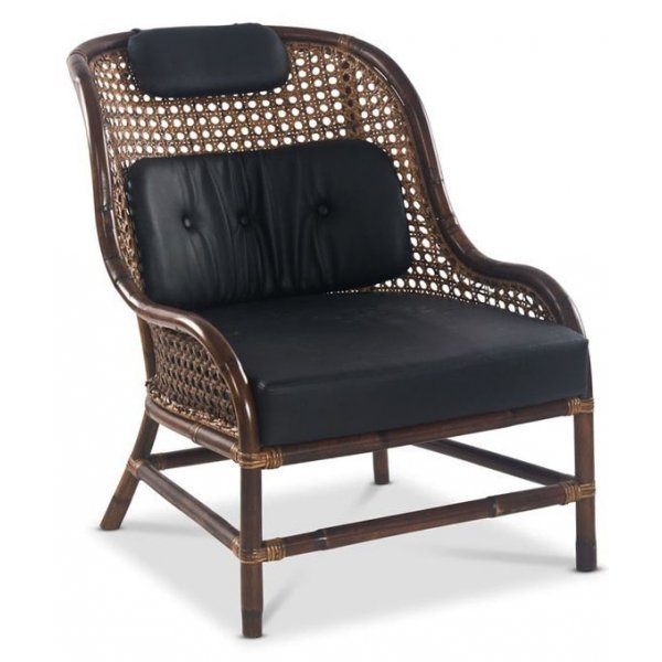 Anton Sessel aus Rattan - Braun gebeizt / Schwarzes PU