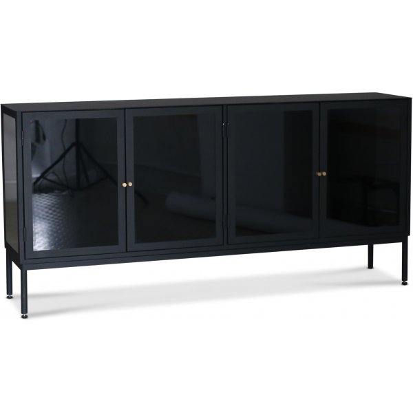 Revel Sideboard aus Blech mit 4 Tren - Schwarz / Getntes Glas