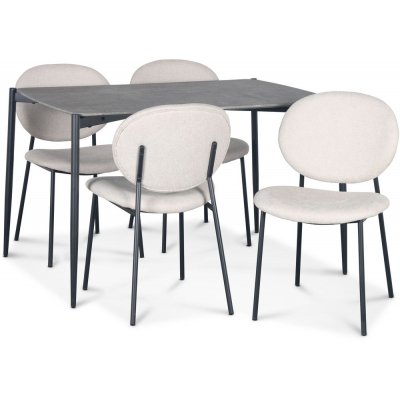 Lokrume Essgruppe 120 cm Tisch aus Betonimitat + 4 getuftete beige Stühle