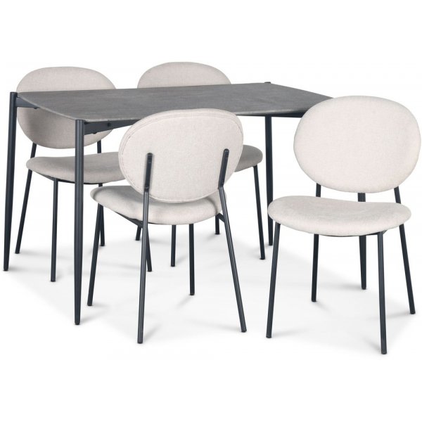 Lokrume Essgruppe 120 cm Tisch aus Betonimitat + 4 getuftete beige Sthle