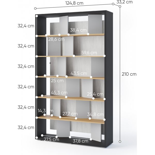Dika B�cherregal mit Hintergrundbeleuchtung - Graphit/Eiche/Mattgrau