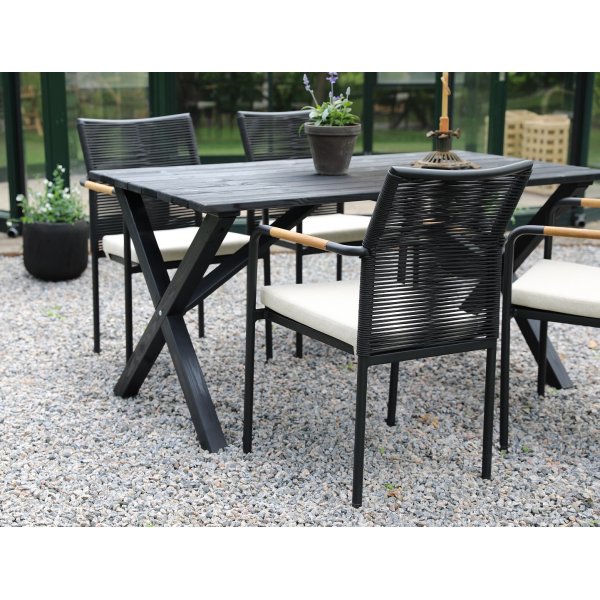 Scottsdale Outdoor Dining Group Esstisch mit 4 Skanr Gestellsthlen - Schwarz/Teak/Beige