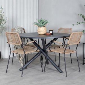 Alma Outdoor-Essgruppe mit 4 Lindos-Sthlen - Beige/Schwarz