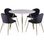 Deco Essgruppe 110 cm runt Tisch + 4 Art Sthle schwarzer Samt / Messing
