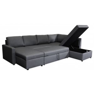 Dream Schlafsofa mit Stauraum (U-Sofa) rechts - Dunkelgrau (Stoff) + Textilreinigung fr Mbel