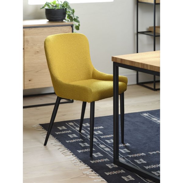 Boss Esszimmerstuhl aus gelbem Boucl�-Stoff