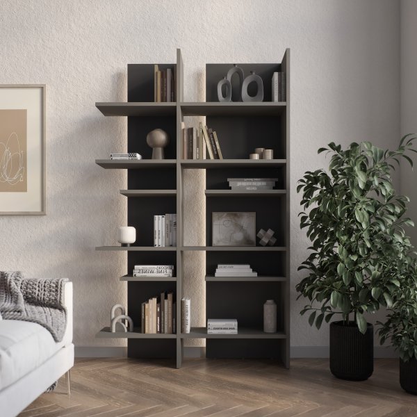 Tiefes Regal mit LED-Beleuchtung rechts - Grau Tiefes Regal mit LED-Beleuchtung rechts - Grau