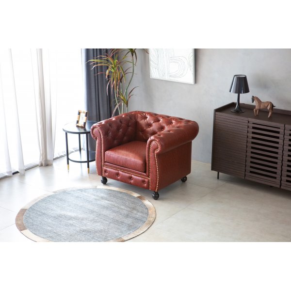 Chesterfield-Sessel aus braunem PU - Charles