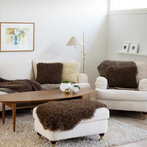 Wolliges Dekokissen Braun - 45 x 45 cm