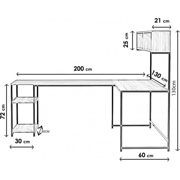 Casino-Eckschreibtisch mit Regalen 200x60 cm - Walnuss Casino-Eckschreibtisch mit Regalen 200x60 cm - Walnuss