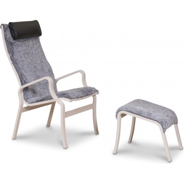 Svea Sessel mit Fuhocker - Graues Schaffell / wei gelt