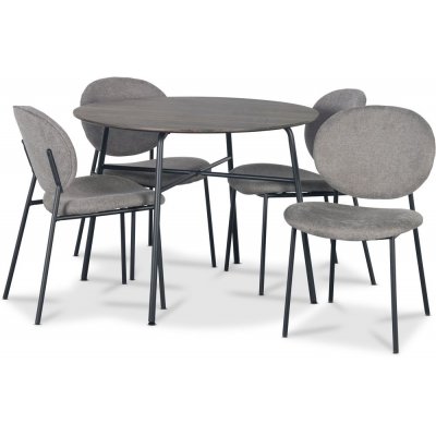 Tofta-Essgruppe Ø100 cm Tisch aus dunklem Holz + 4 graue Tofta-Stühle