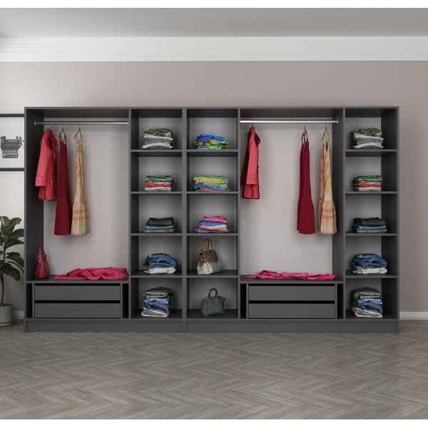 Cikani Kleiderschrank mit Spiegelt�ren, 315x52x210 cm - Anthrazit