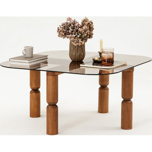 Kei Couchtisch 80 x 80 cm - Walnuss/Bronze