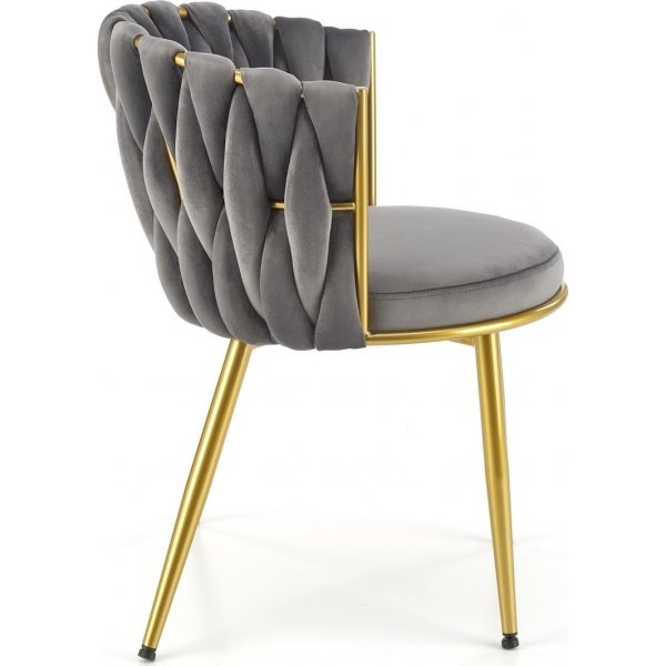 Esszimmerstuhl, grauer Samt, mit goldenen Beinen