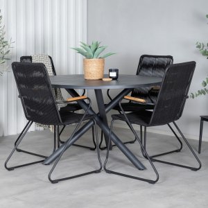 Alma Outdoor-Essgruppe mit 4 Bois-Sthlen - Schwarz/Natur