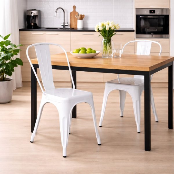 Stapelbarer Industriestuhl aus wei�em Metall