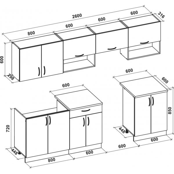 Komplette Kche Viola 260 cm - Wei/Sonoma-Eiche/Beige