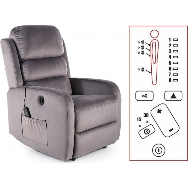 Pegaz Relaxsessel mit Massagefunktion - Grauer Samt Pegaz Relaxsessel mit Massagefunktion - Grauer Samt