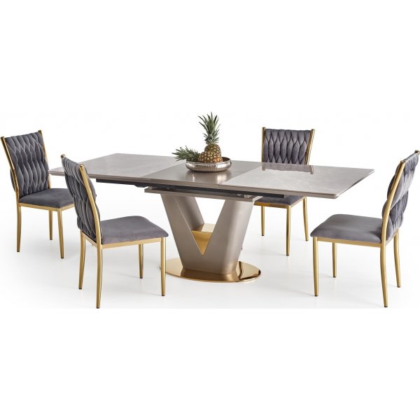 Valentino Esstisch 160-220 x 90 cm - Grauer Marmor/Hellgrau/Gold Valentino Esstisch 160-220 x 90 cm - Grauer Marmor/Hellgrau/Gold