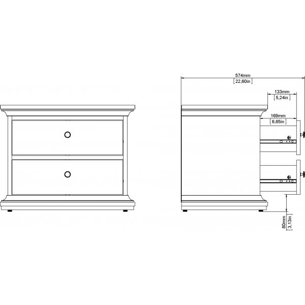 Pariser Nachttisch mit 2 Schubladen - Weiß Pariser Nachttisch mit 2 Schubladen - Weiß