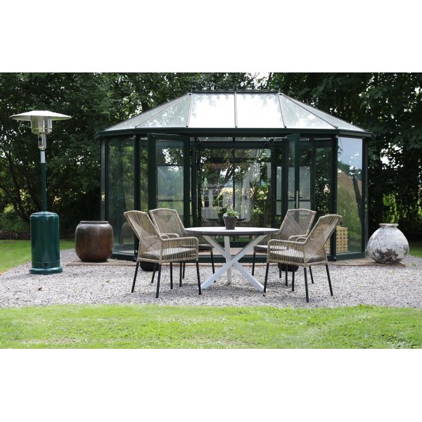 Scottsdale Outdoor-Essgruppe um den Tisch mit 4 Ystad-Gestellstühlen - Grau/Schwarz/Weiß Scottsdale Outdoor-Essgruppe um den Tisch mit 4 Ystad-Gestellstühlen - Grau/Schwarz/Weiß