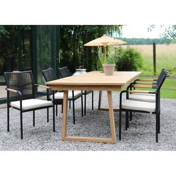 Salt� Outdoor Dining Group Esstisch 240 x 100 cm mit 6 Skan�r Gestellst�hlen - Teak/Schwarz