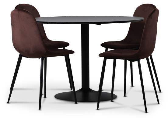 Sitz-Essgruppe, Esstisch mit 4 Carisma Samtstühlen - Schwarz/Bordeaux Sitz-Essgruppe, Esstisch mit 4 Carisma Samtstühlen - Schwarz/Bordeaux