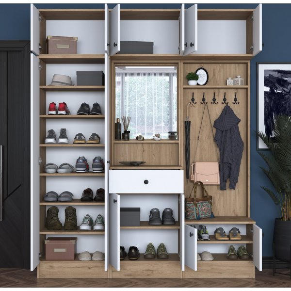 Mendy Flurmbel 180 cm mit Oberschrank - Wei/Walnuss