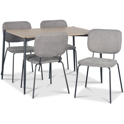 Lokrume Essgruppe 120 cm Tisch aus hellem Holz + 4 Lokrume graue Stühle