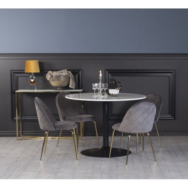 Plaza Esstischset, Marmortisch mit 4 Plaza Samtsthlen - Grau/Braun/Schwarz