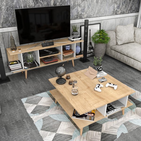 Akya Couchtisch 89 x 89 cm - Eiche/wei