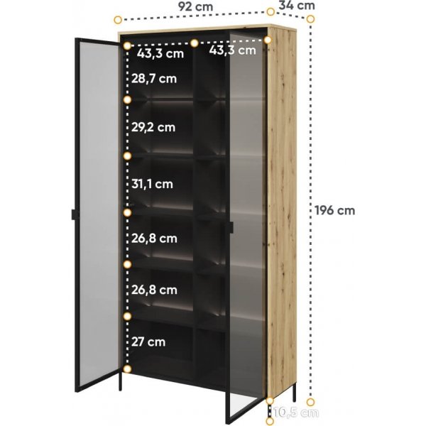 Trendvitrine H196 cm - Artisan-Eiche/Schwarz