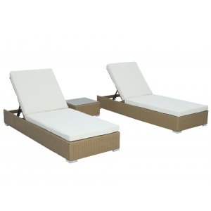 Sonnenliegen 2 Stück mit Tisch - Naturrattan Sonnenliegen 2 Stück mit Tisch - Naturrattan