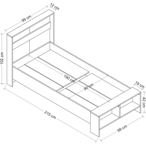 Life Einzelbett 90x190 cm - Anthrazit/Wei